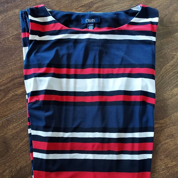 Chaps Dress XL Plus Stretchy Fabric multi-color block Stripe Sleeveless - Picture 3 of 8